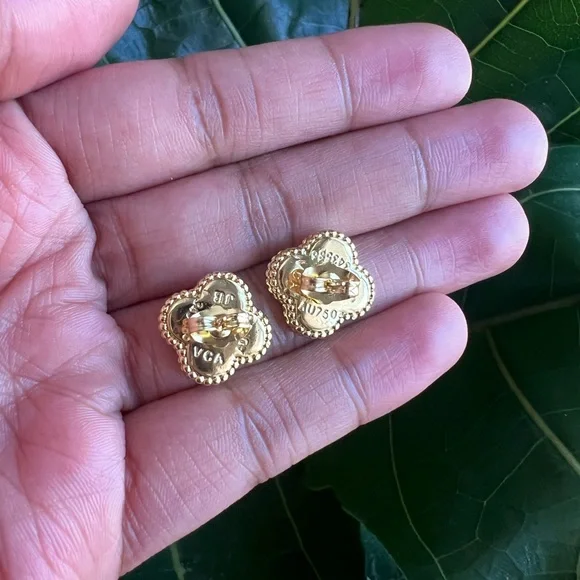 ⭐️-Gold and Blue Clover Stud Earrings - Picture 2 of 2